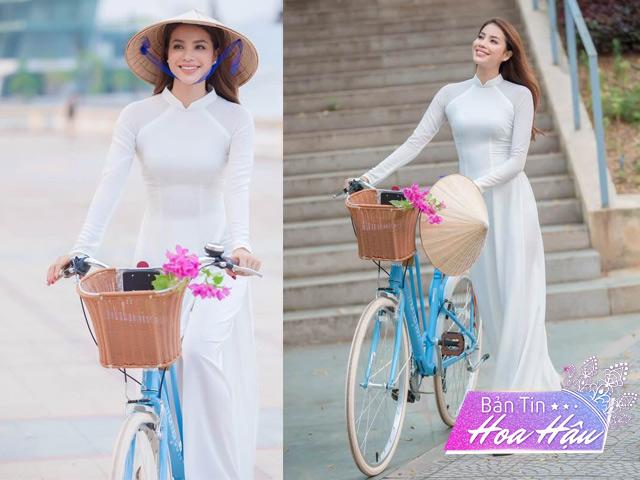 Cô giáoPhạm Hương khoẻ đẹp như giọt sương mai với tà áo dài trắng