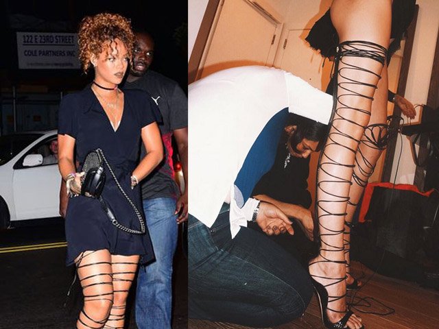 Đôi giày mỗi lần đi là phát khổ phát sở nhưng vì sexy Rihanna vẫn cắn răng chịu đựng